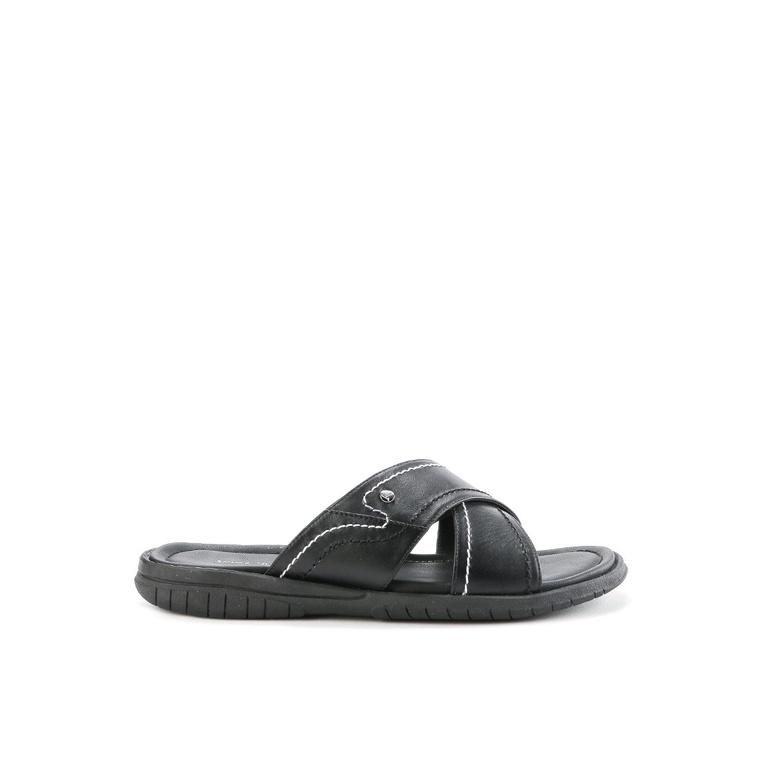 SANDAL SLIDE KULIT ANDRE VALENTINO PRIA ORIGINAL CASUAL HITAM AVM20