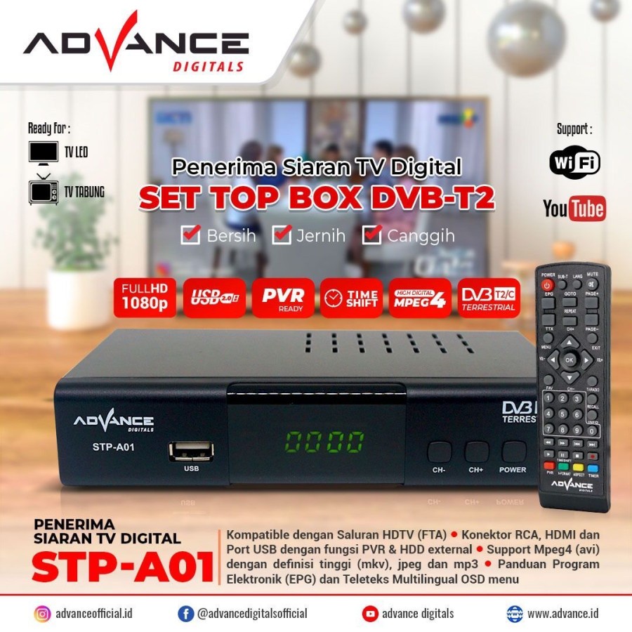 Advance Set Top Box TV Digital Receiver Penerima Siaran TV STP-A01 Plus Wifi WF01