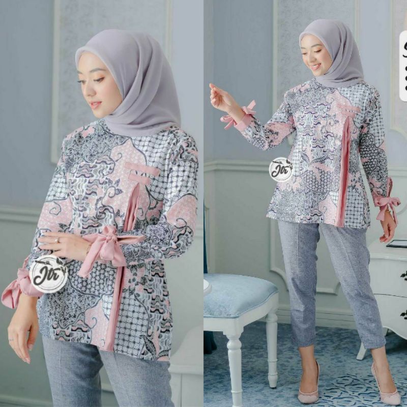 tey-17 Batik wanita ASJ SA HRB026 Kenongo Kemeja Tosca Pendek-SYAKIRA PING