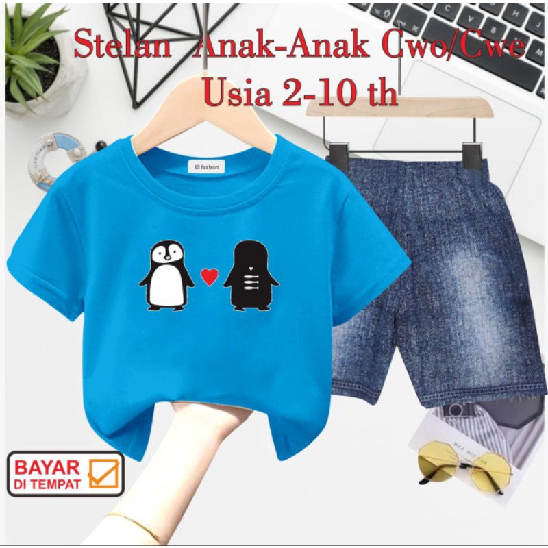 ((IB))SETELAN ANAK2 UNISEX SEMI JEANS/PINGUIN DIGITAL SABLON