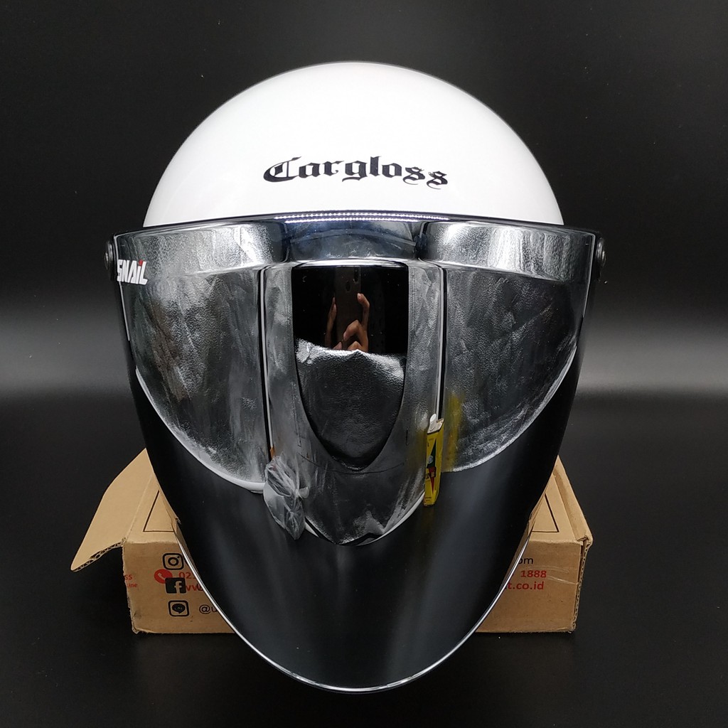 Helm Cargloss Retro White + Kaca Snail Silver