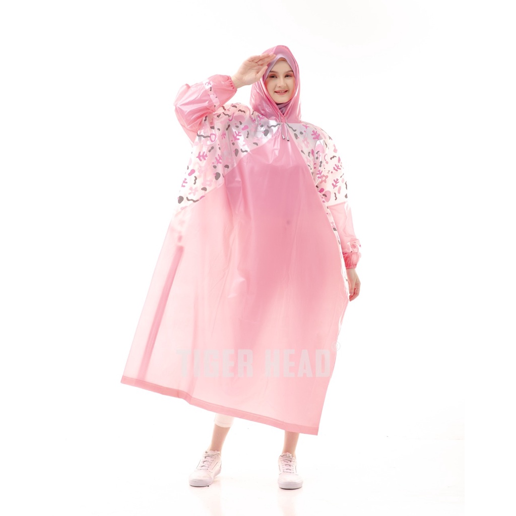 Jas Hujan Wanita Poncho Terusan Gamis Muslimah Hijabers Tiger Head