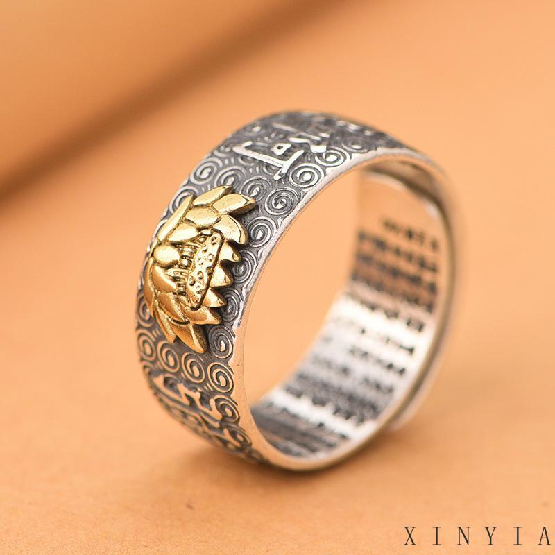 Cincin Model Terbuka Desain Tulisan Sutra Gaya Vintage Untuk Pria