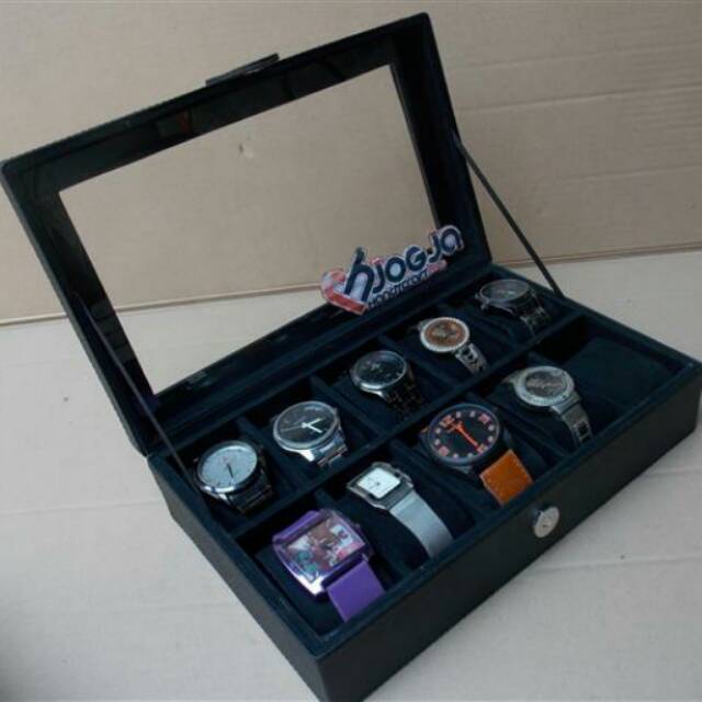 Full Black Large Size Watch Box Organizer For 10 Sport Watches