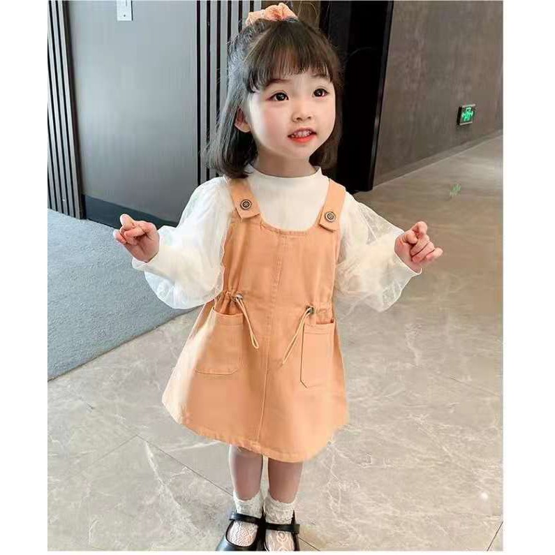 Dress Overall Anak Perempuan Kaos Panjang Renda Import Korea Style 2-6 Tahun Anak Cewek-2
