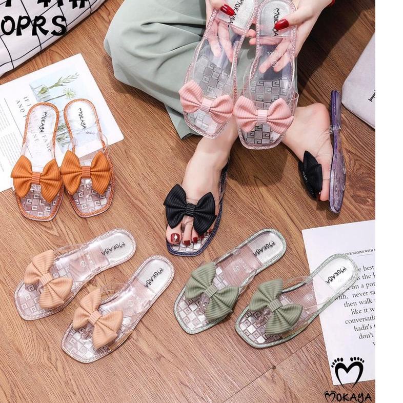 Sandal Slop Wanita / Sandal Transparan - Mokaya 061 (37-41) / Sandal Slop Wanita Pita Bening Mokaya
