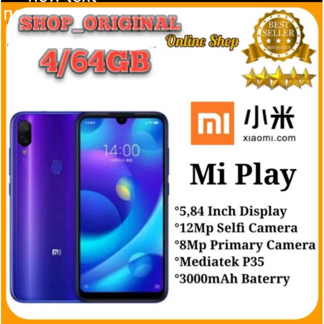 Xiaomi Mi Play Ram 4Gb Internal 64Gb Garansi Distributor 1 Tahun