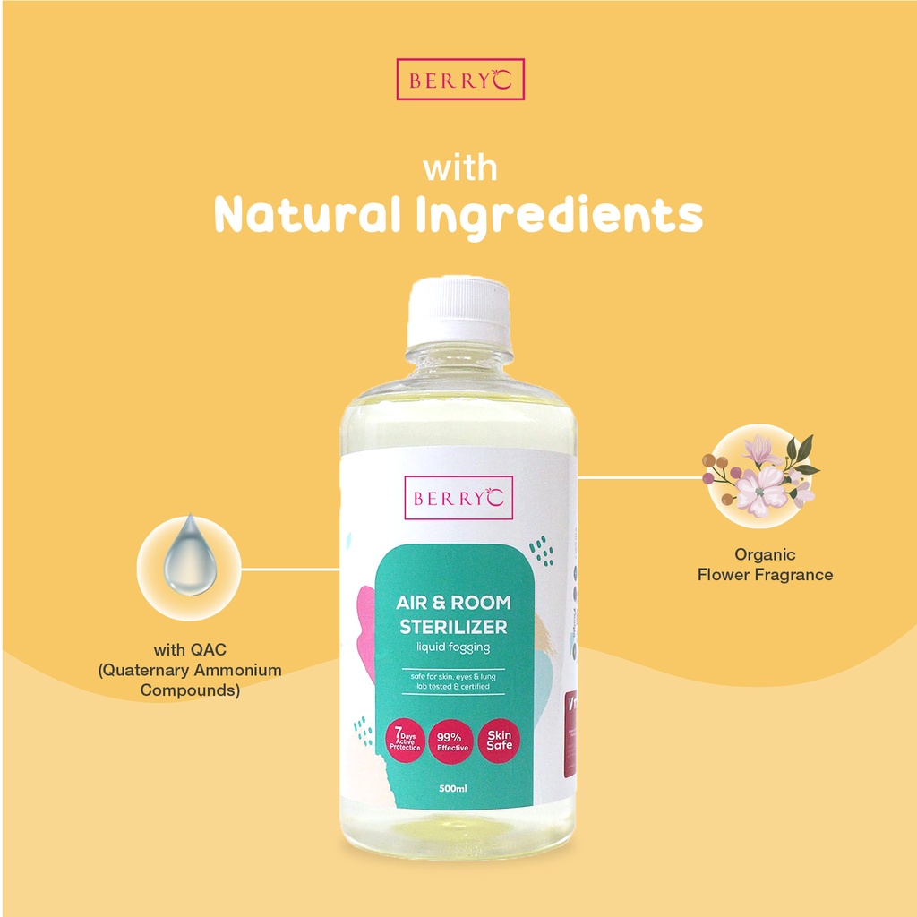 BerryC Liquid Fogging Disinfektan 500ml Pembersih Udara Natural Cairan Sterilisasi Ruangan Dengan Perlindungan Aktif Aman untuk Rumah Room Sterilizer Sanitizer Air Disinfectant Pembersih Udara Fog Fogging Smoke Asap AC aman safe kids children baby food