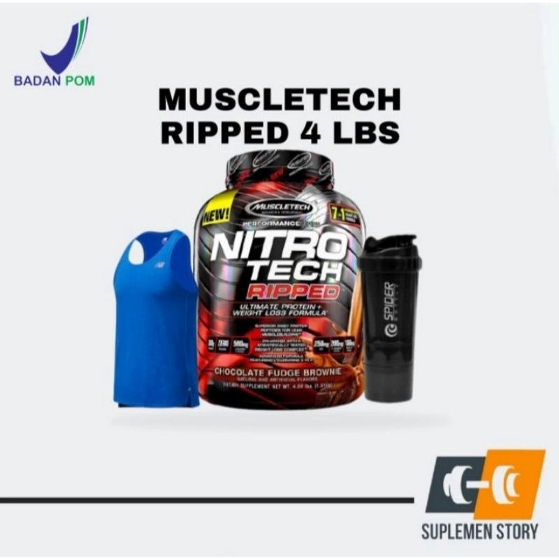 MUSCLETECH NITROTECH RIPPED 4 LBS NITRO TECH RIPPED WHEY PLUS FAT LOSS SUSU PROTEIN DIET