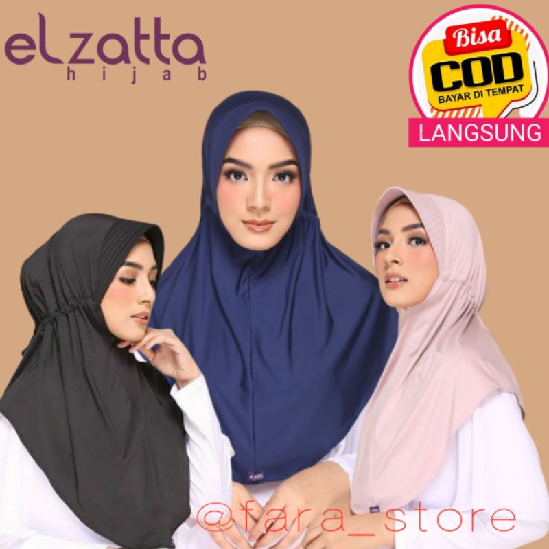 Kerudung Bergo Instan Elzatta Hitam Putih Zaria Sahara Hijab Serut Belakang Jilbab Instant Polos