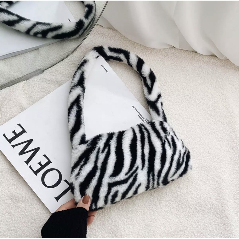 fluffy zebra bag