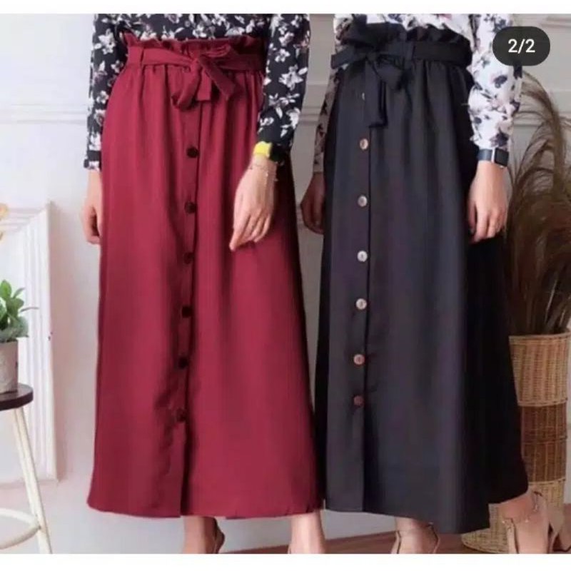 ROK kancing depan bahan moscrepe