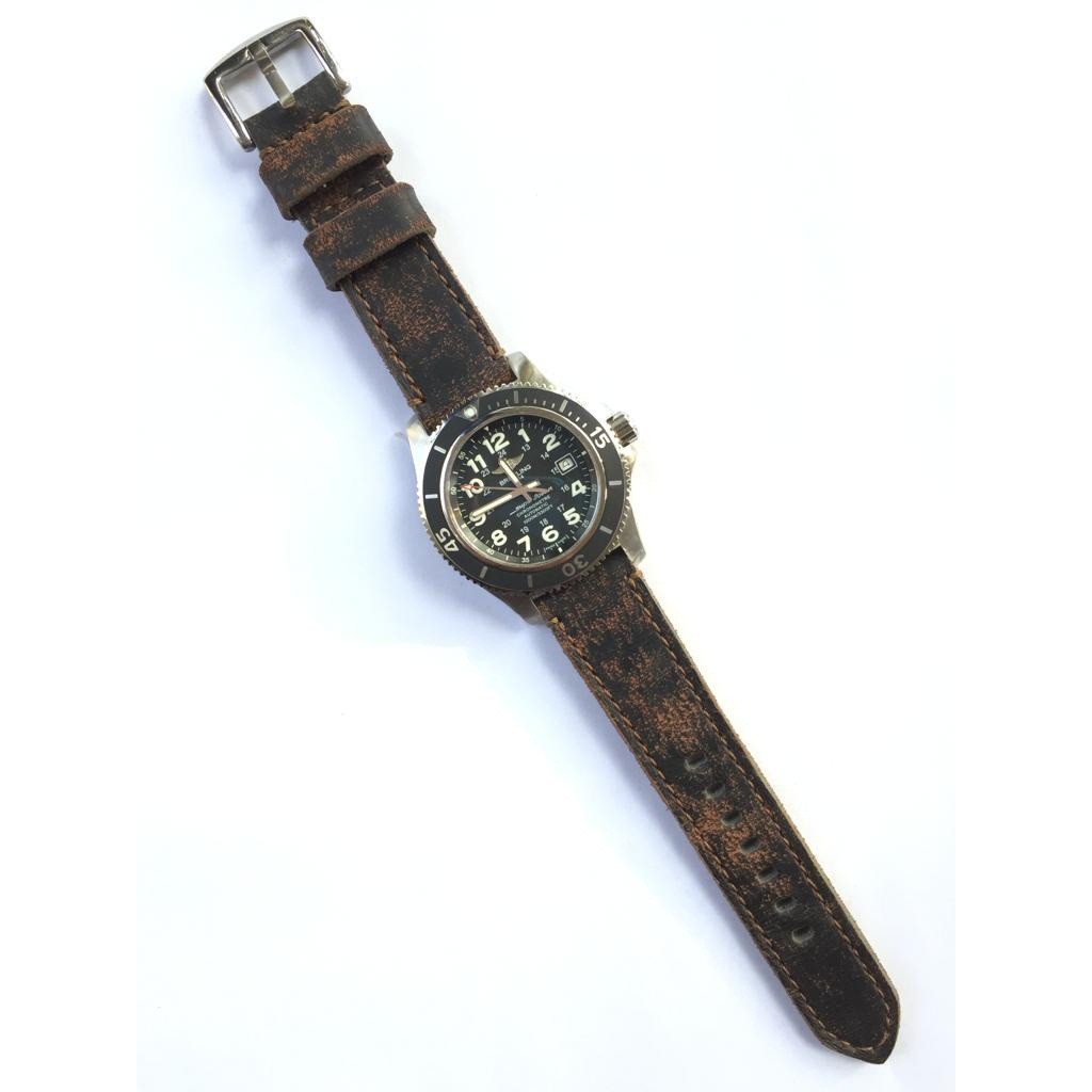Tali Jam Kulit Gunny Strap Black Bay 20mm Untuk Breitling Navitimer, Superocean, Superocean Heritage