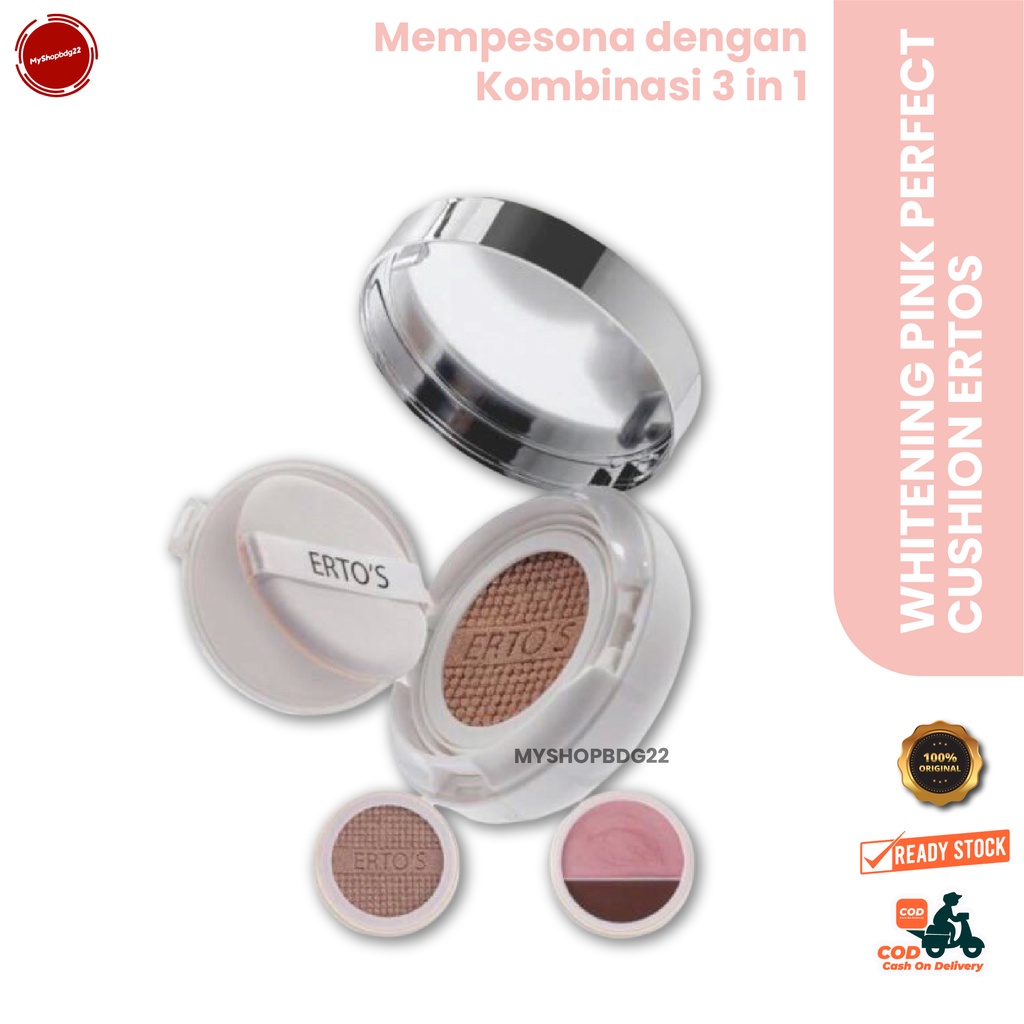 Whitening Pink Perfect Cushion Ertos Shading Highlither 3 in 1 Perlengkapan Alat Makeup Kecantikan Kulit Wajah Wanita By Myshopbdg22