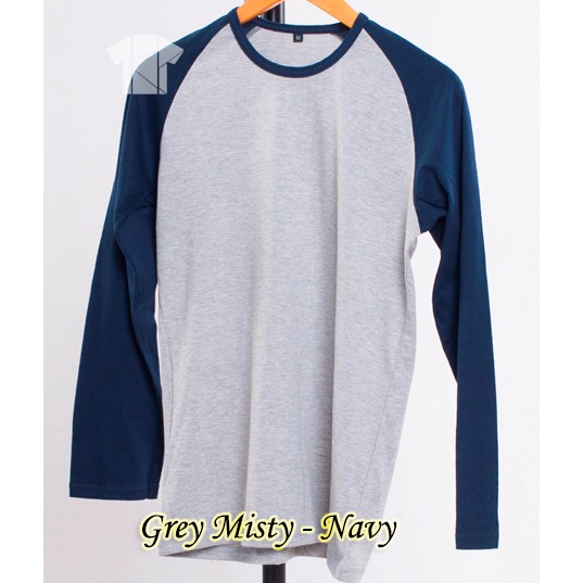  BAJU  KAOS POLOS  GREY  NAVY RAGLAN PANJANG COTTON COMBED 