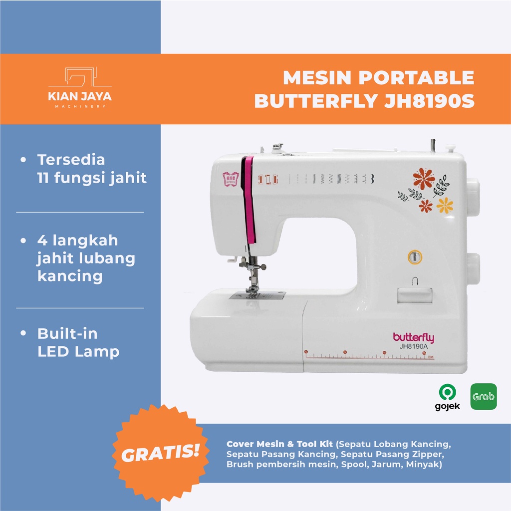 Mesin Jahit Portable Butterfly JH8190S/JH8190A
