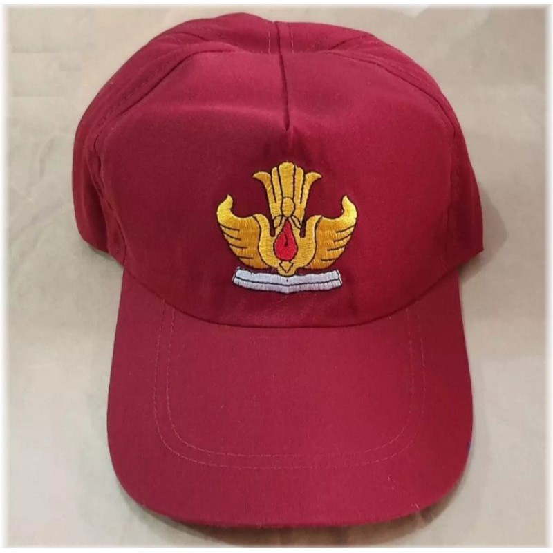 Topi sekolah SD merah polos unisex