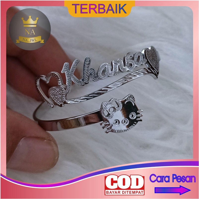 Gelang anak Nama custom Titanium Anti Karat bracelet korea aksesoris fashion putih emas silver