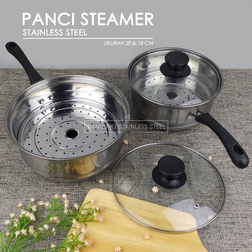 Panci Susu Ukuran 20 Cm With Steamer / Milk Pot Stainless / Panci Susu Stainless Serbaguna / Panci Staimer