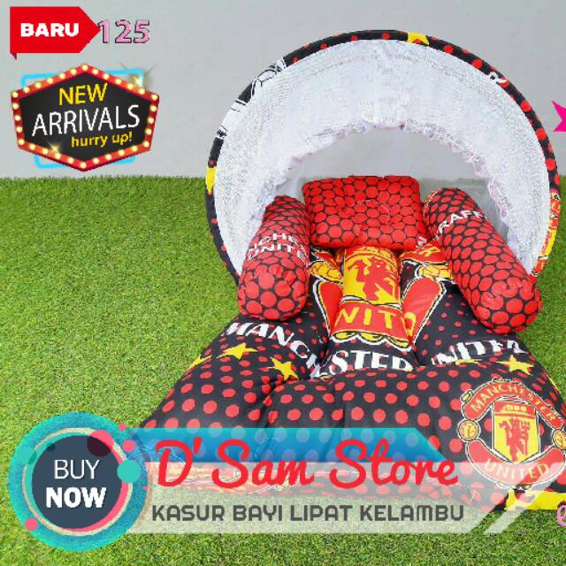 Jual Kasur Bayi Lipat Kelambu Set Bantal Guling Karakter Klub Bola MU Toko Kado Lahiran Anak