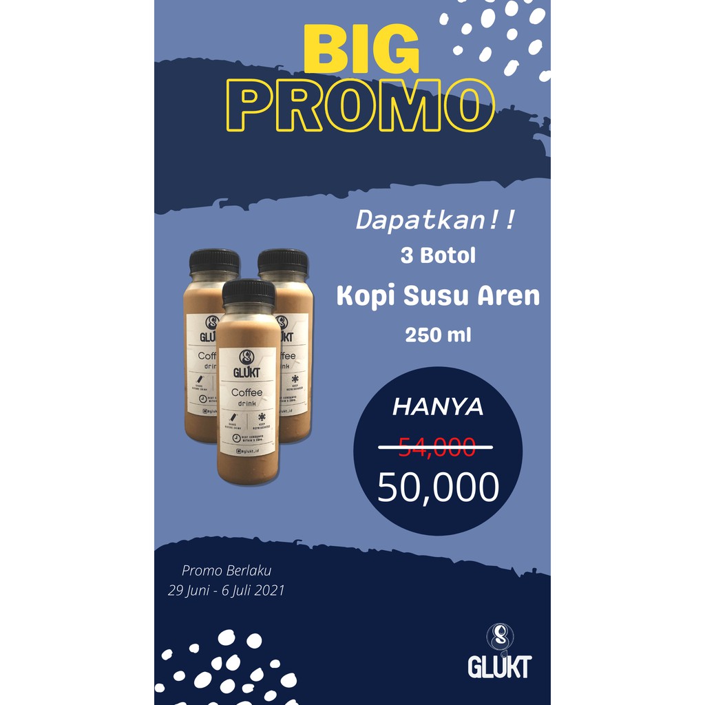 

PROMO 3 BOTOL KOPI SUSU AREN GLUKT 250 ML