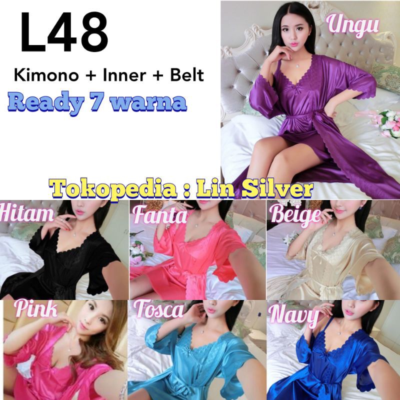 Kimono + Inner Satin Silk Kualitas Pilihan Impor Wanita