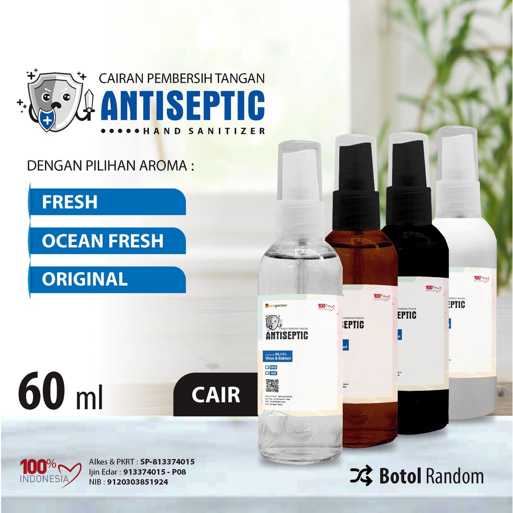 Hand Sanitizer Cair AntiSeptic Macam Variasi Aroma  Segar 60ml / Variasi Aroma Buah Segar 60 ml ( SPRAY  )