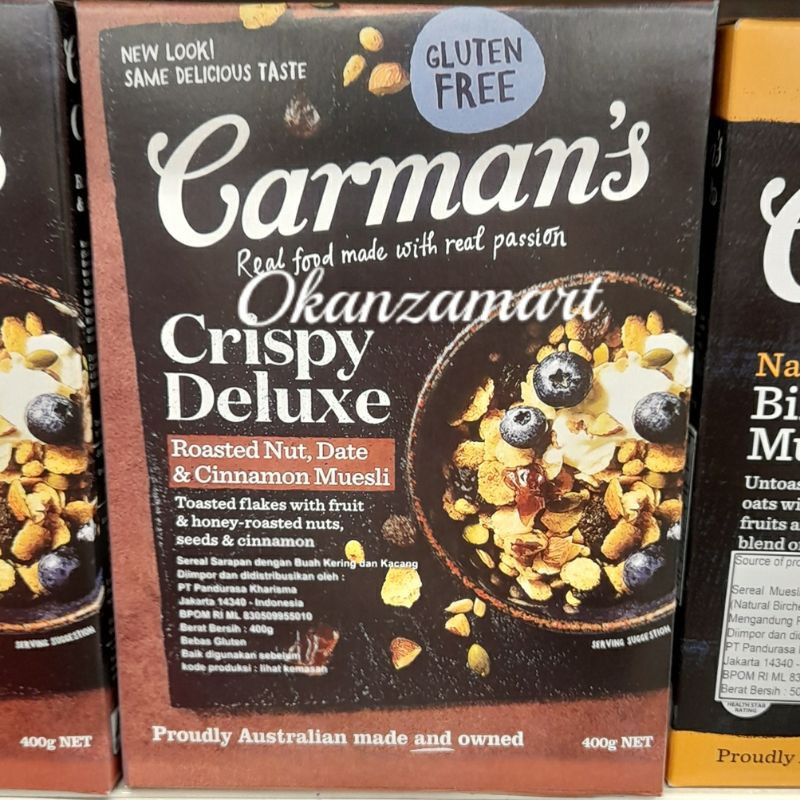 

Carman's Carmans Crispy Deluxe Roasted Nut, Date & Cinnamon Muesli Gluten Free 400gr