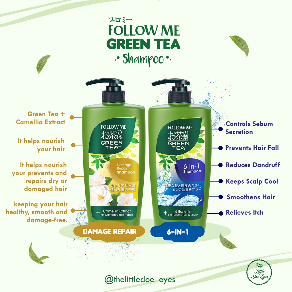 [READY] Combo Smooth (Follow Me Greentea Shampoo + Anti Hair Fall Conditioner)