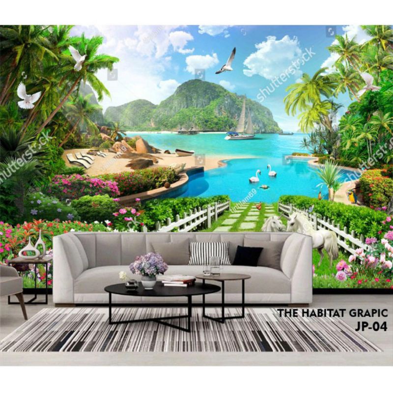 Wallpaper Custom Pemandangan Pantai 3D - Wallpaper Pemandangan Pantai 3d Untuk Ruang Tamu