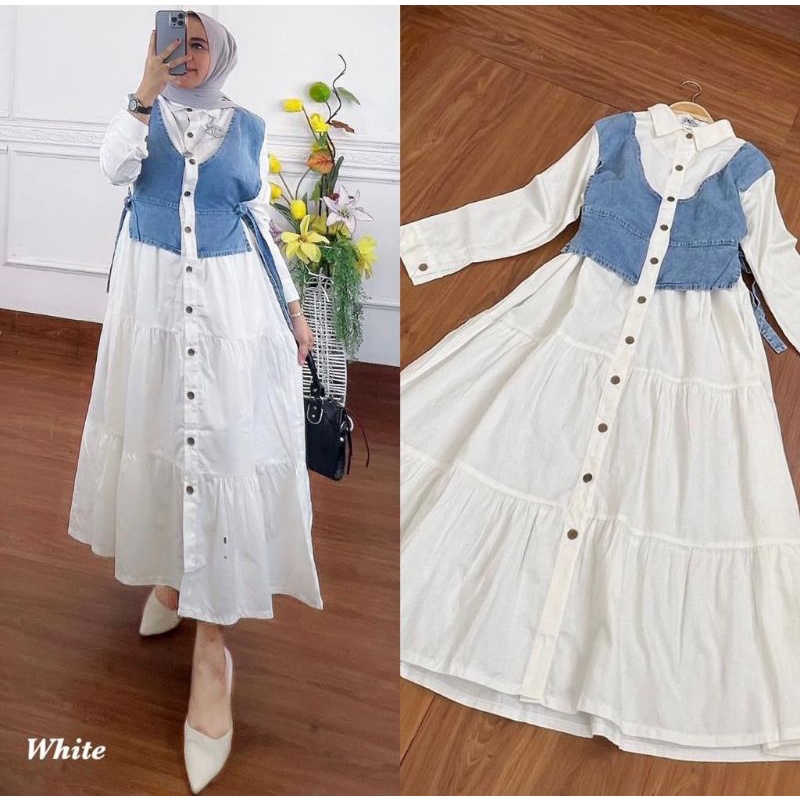 Readyy midi dress amiraaBhn katun poplin import mix jeans wash import nyatu yahhLd 100cm/pb 125cm