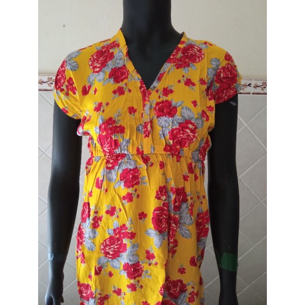 dress Mano Pendek Wanita Dewasa Simpel motif bunga Bali