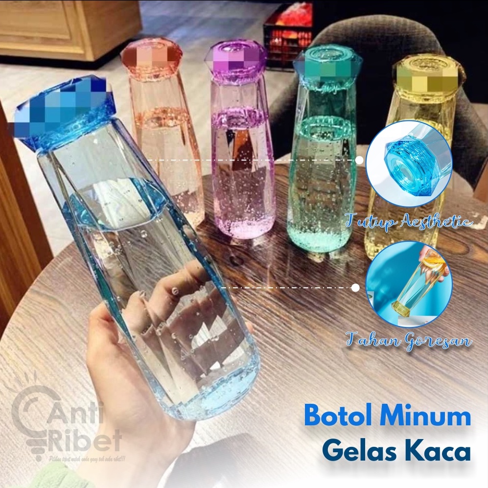 [ANTIRIBET] Botol Minum Korea Tumblr Kaca Diamond Tahan Gores Jerami Eco Friendly Aesthetic Botol Ko