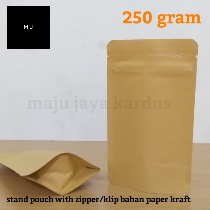 Jual Kemasan Kopi Standing Pouch Paper Kraft Kertas Premium 250 gram