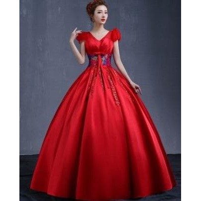 Gaun Pengantin 0040917 Biru/Merah/Maroon/Pink Satin Wedding Gown Wedding Dress
