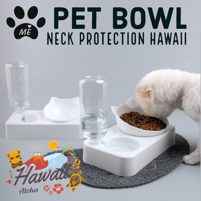 Pet Bowl Anti Slip &quot;HAWAII&quot; With Bottle For Cat &amp; Dog