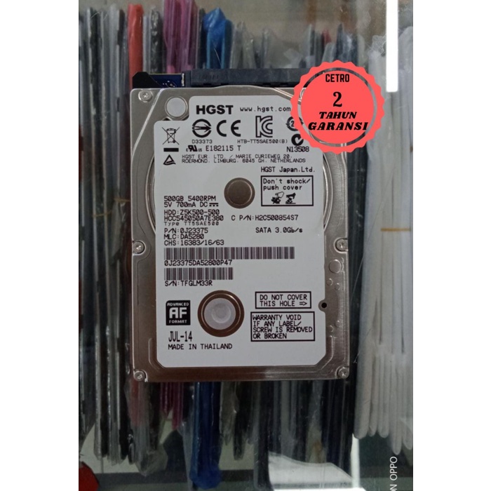 HDD HSGT/Hitachi Internal 2.5&quot; 500GB Slim for Notebook / Laptop BERGARANSI