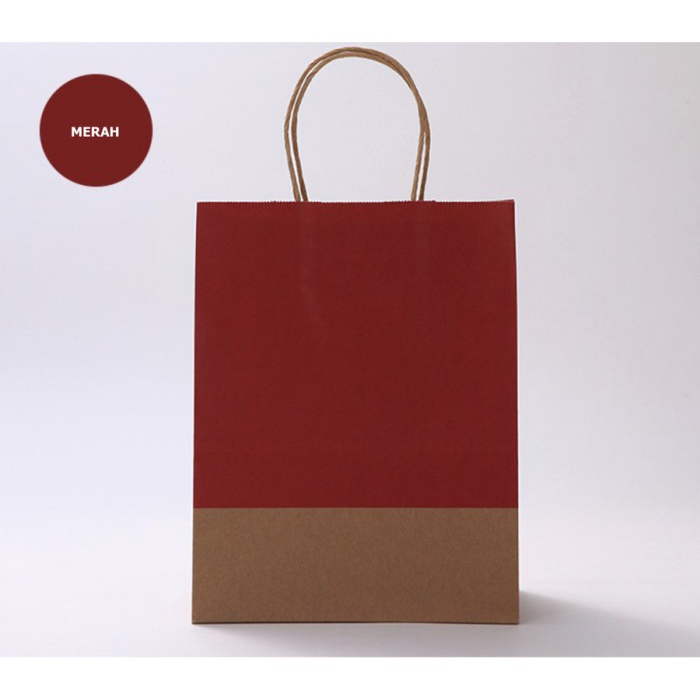

[RESTOCK] 2 Tone Color Paper Bag Kraft Gift Bag Kraft Paper Bag 25,4x12,7x33 - Merah TERMURAH