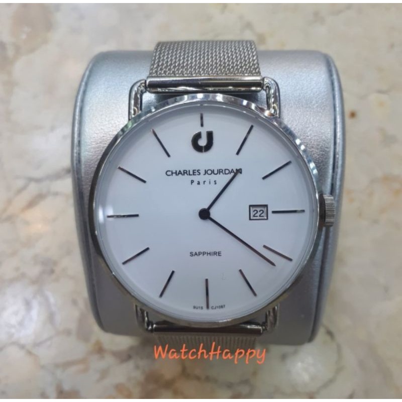 WatchHappy Charles Jourdan 1087 CJ1087-1312 CJ1087 Men Watch White Dial Sapphire Glass 100%Original