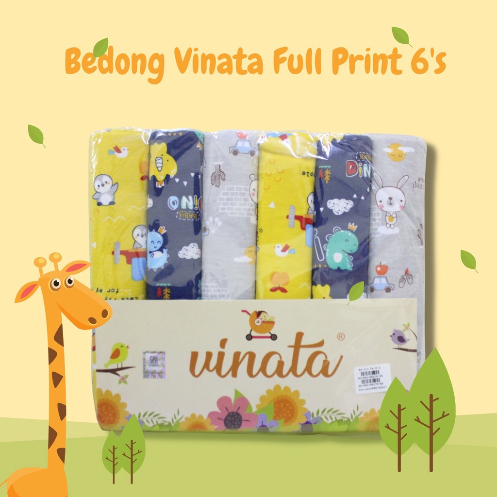 BEDONG BAYI VINATA FULL PRINT ISI 6 BAHAN LEMBUT DAN HALUS