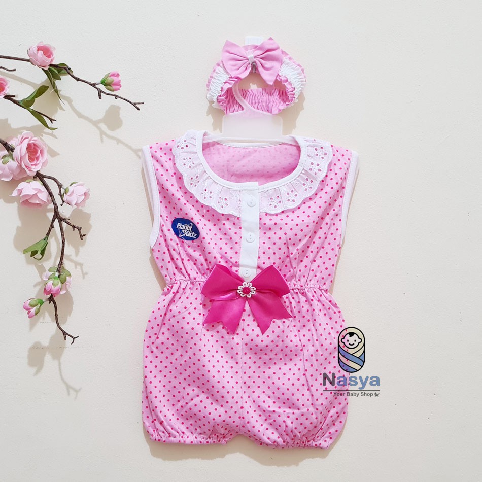 [P-003] Baju Bayi Jumpsuits Bayi Perempuan Lengan Aksen Renda (0-6 bulan) Planet Kids (Planet Kid)