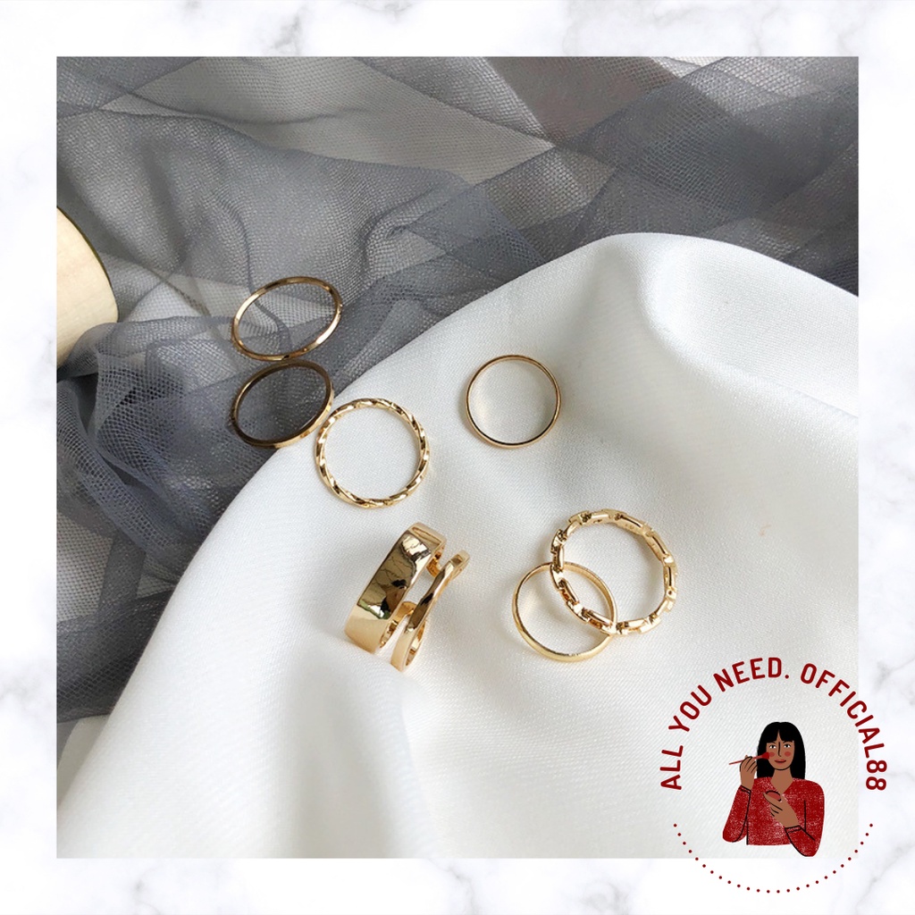 ✿AYN✿ 7pcs Set Cincin Rantai Emas K03 Model kekinian cantik Terbuka  Korea Untuk Aksesoris Perhiasan