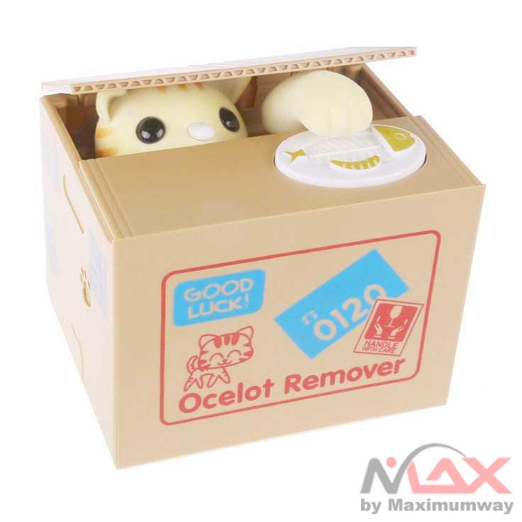 Mainan anak celengan uang receh lucu cute Ocelot Remover Celengan Kucing Lucu Steal Money Cat Piggy Bank Warna Coklat Magical Funny Toy Money Boxes Piggy Banks Thief Moneyboxes Automatic Stole Coin Piggy Bank Money Saving Box Creative Kids Gifts