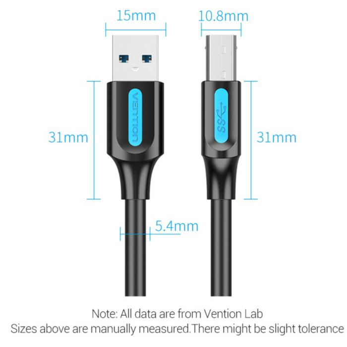 Vention Kabel Interface Usb 3.0 A Ke Usb 3.0 B Male Ke Male Kecepatan Tinggi 5gbps Untuk Case Hdd / Kamera Digital