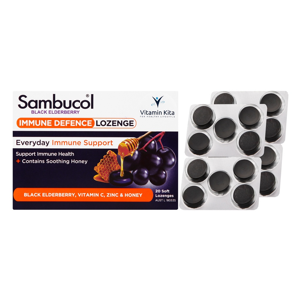 Sambucol Immune Defence Lozenge Original Australia (20 Loz) | melegakan tenggorokan yang sakit akibat penyakit pilek dan flu