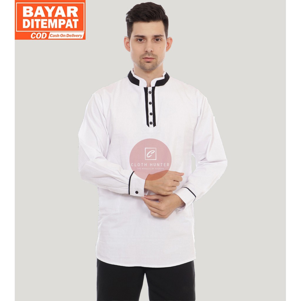 BAYAR DITEMPAT - Baju Koko Pria Lengan Panjang AMMAR Polos Bahan Katun Cigarette