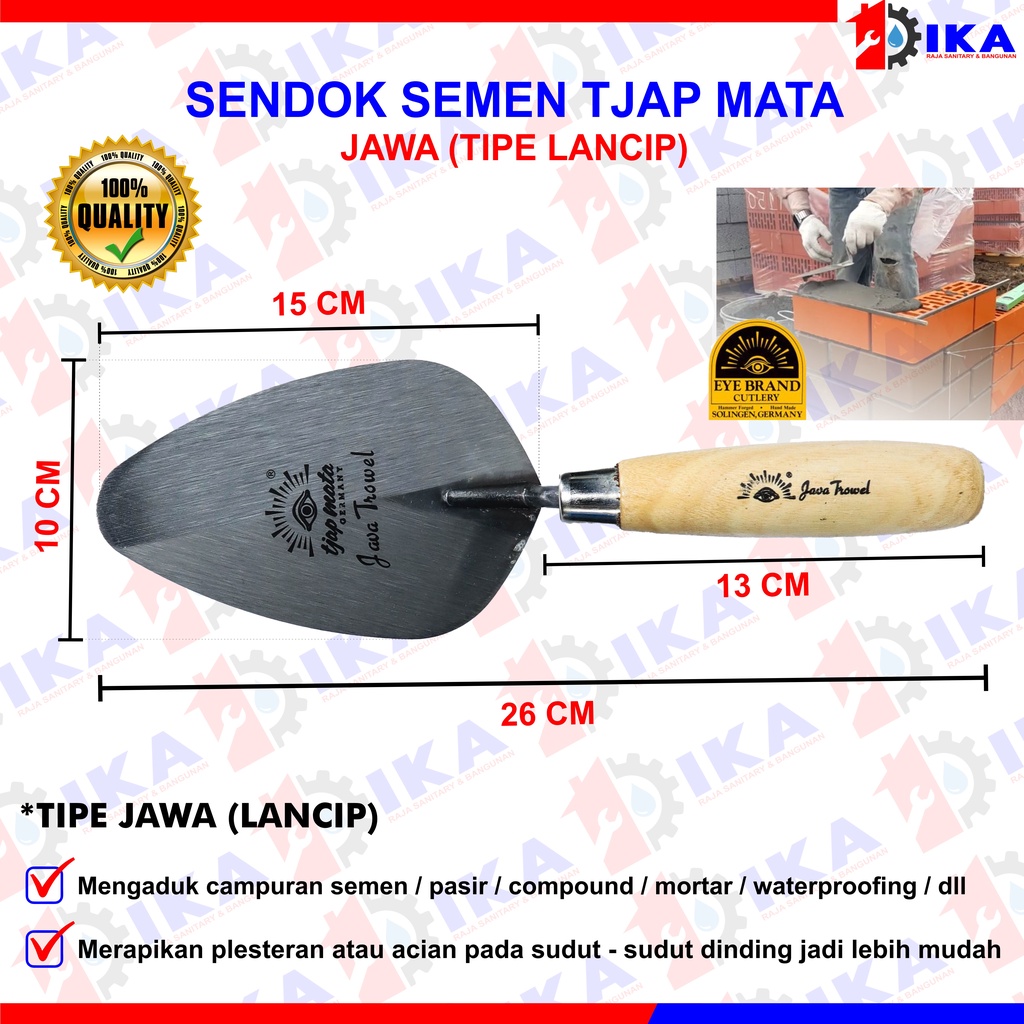 Sendok Semen Gagang Kayu Bulat Lancip 6&quot;  - Tjap Mata Sendok Semen Bulat 6 Inch Stainless Gagang Kayu Model Jawa Termurah Berkualitas Tjap Mata Sendok Semen Lancip 6&quot; Stainless Gagang Kayu Model Profil