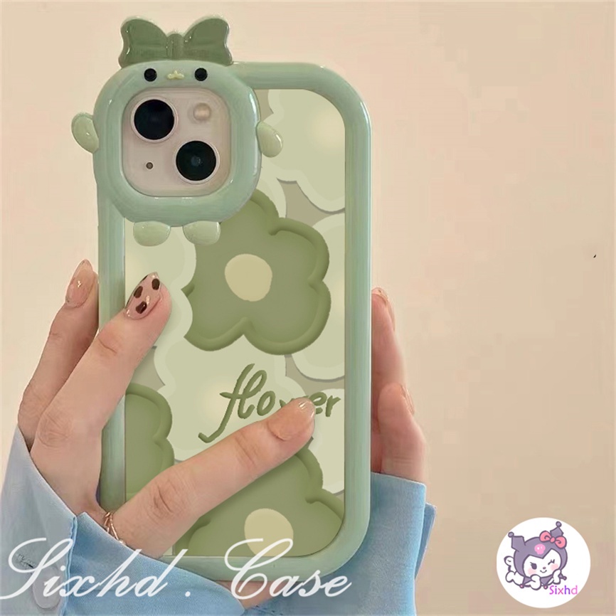 Redmi 12C 10C 10A 9T Note 11s 10s 11 10Pro 9A 9C A1 A1+ Xiaomi 12 11Lite Poco X3Pro NFC F3 M3 M4Pro 5G 5G 3D Small Monster Phone Casing Couple Fashion Ins Green Flower Phone Soft Cover