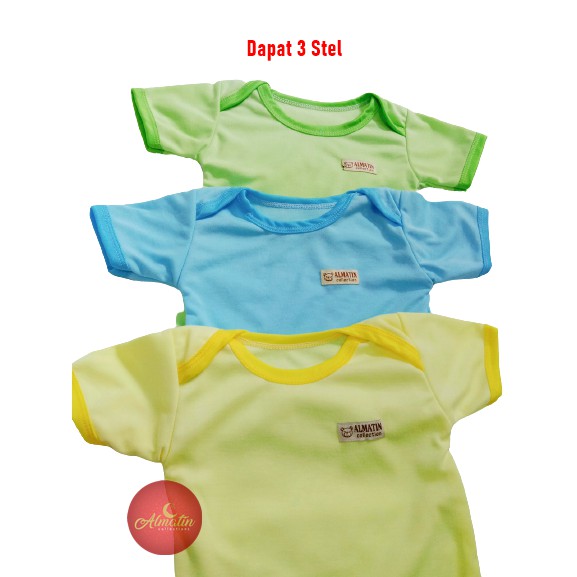 3 Pcs Jumper Pendek Bayi Polos / Baju Kodok Bayi