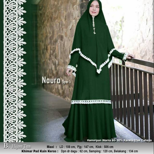 Naura syar'i gamis set jilbab Ceruti furing mix renda cantik anggun simple hijaber wanita anti ribet